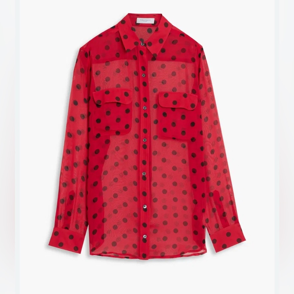 Equipment Coral Sheer Shirt with Black Dots